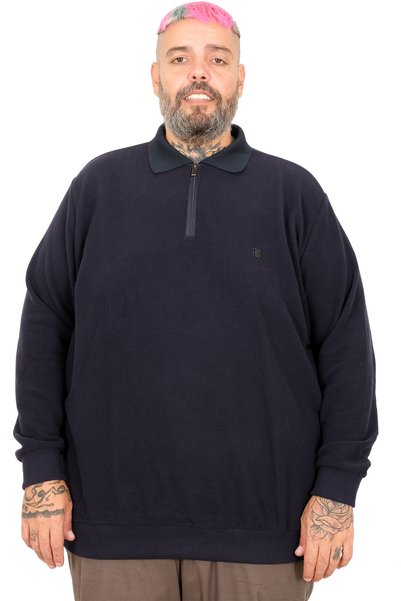 ModeXL Mode XL Large Size Men's Polo Waffle Sweater U25822 Dark Blue