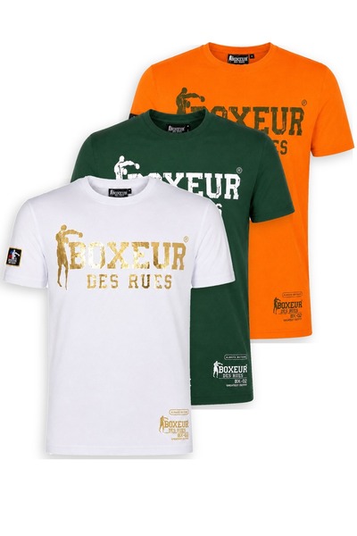 Boxeur Des Rues Tricou bărbătesc, pachet de 3, Boxeur des Rues: Alb/Auriu + V...