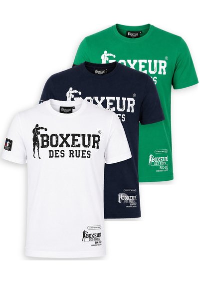 Boxeur Des Rues Pachet de 3 tricouri bărbătești slim-fit: Alb/Negru + Bleumar...