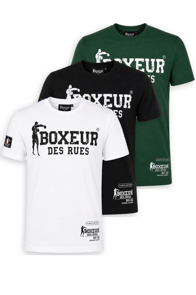 Boxeur Des Rues Tricouri bărbătești, pachet de 3, croială slim: Alb/Negru + N...