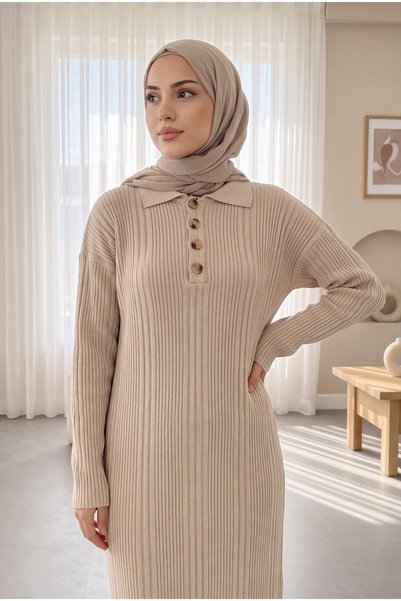 Modamorfo Polo Collar Buttoned Knitwear Dress