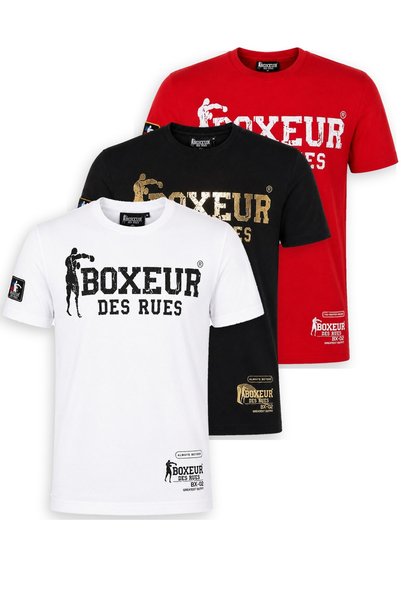 Boxeur Des Rues Мъжки тениски, комплект от 3 броя, втален модел: Бяло/Черно +...