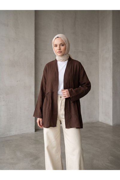 Generic Brand Front Gathered Detail Cardigan-Brown