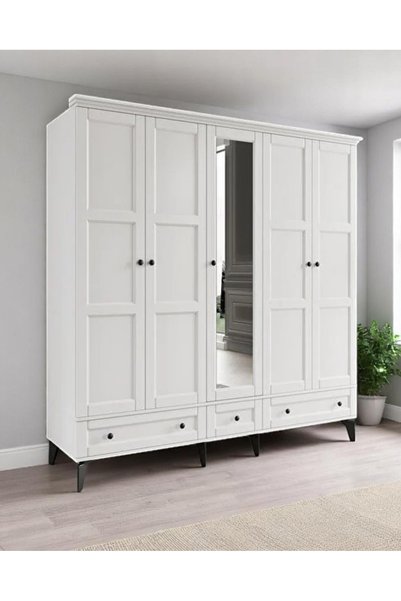 miracool Karin Beyaz 5 Kapılı Dolap / Gardrop / %100 Mdf