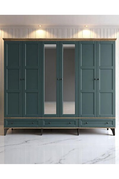 miracool Karin 6 Kapılı Dolap Çam-Yeşil / %100 MDF