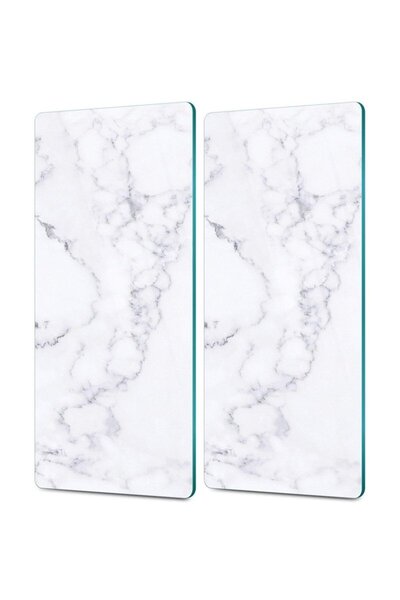 Decovetro Glass Coffee Table Presentation Tray Set of 2 White Marble Patterned