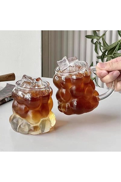 AEE ®   2 Pieces of Bead-Shaped Glass Cups with Handles – 350ml Borosilicate ...