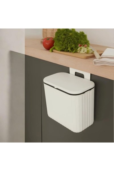 E&D Collection ASILABİLİR ÇÖP KOVASI TIRTIKLI 8 LT BEYAZ