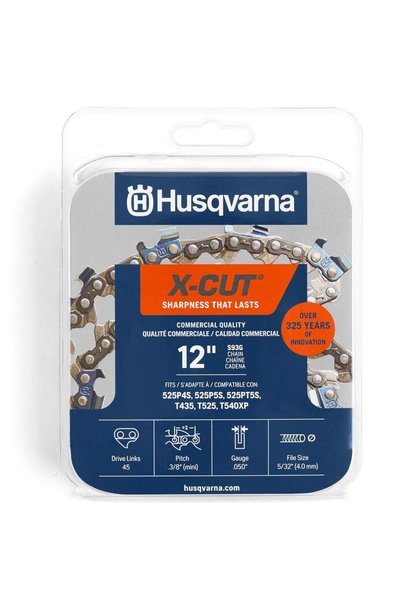 Husqvarna X-Cut S93G Zincir Testere Zinciri, 30 cm, 45 Tahrik Bağlantısı, Düşük Geri Tepme, Gri