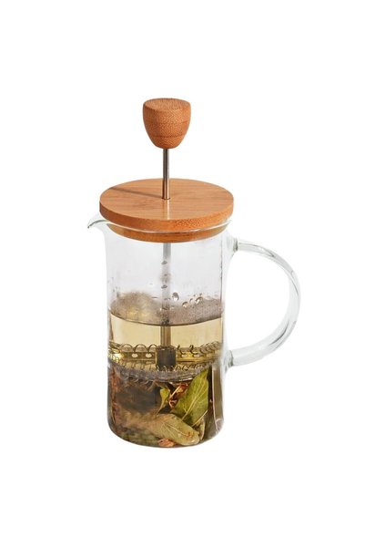 Deinhaus Bambu Kapaklı Cam French Press – Isıya Dayanıklı Çay ve Kahve Demliği, 600 ml Şeffaf Cam, Paslanmaz
