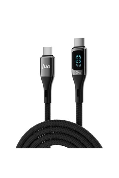 Juo 100W 5A QC4.0 Dijital Led Ekranlı E-Mark Çipli USB PD Type-C Hızlı Şarj ve Data Kablosu 2 Metre