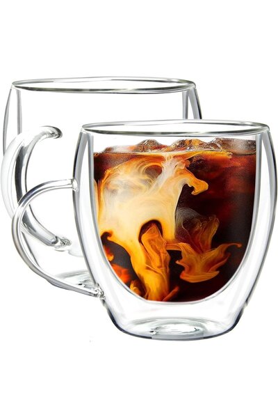Orret Home 2 Pieces 250 ml Double Walled Mug, Borosilicate Mug for Coffee, Te...