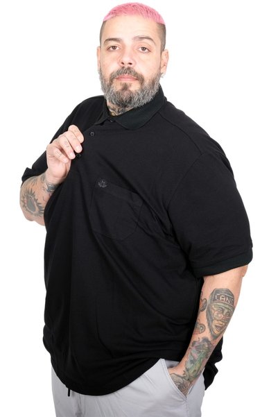 ModeXL Mode XL Battal Beden Erkek Tshirt Polo Yaka Cepli Klasik Pike 20552 Siyah