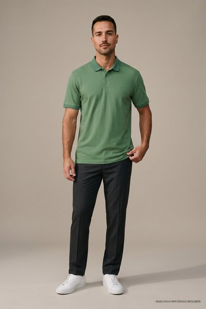 Maccali Tricou cu guler polo pentru bărbați Trend Summer basic verde închis