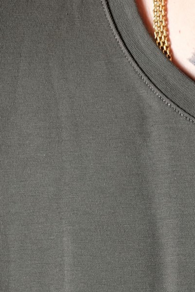 ModeXL Mode XL Büyük Beden Likralı T-shirt Bisiklet Yaka 20149 Haki