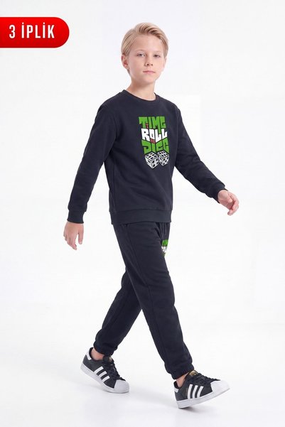 panios kids Set de trening pentru băieți, imprimat, cu 3 fire, cu buzunare du...