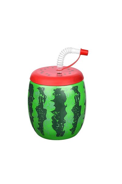 Titiz Brand Watermelon Patterned Glass with Straw, 900 ml Capacity, Multi-Col...