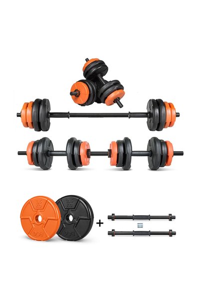ECG Spor 17 Kg Multifonksiyonel Turuncu Siyah Halter Seti Ve Dambıl Seti