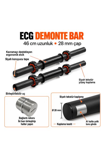 ECG Spor 17 Kg Multifonksiyonel Turuncu Siyah Halter Seti Ve Dambıl Seti