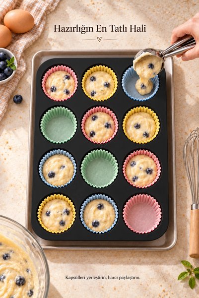 Tilbe Home 12-Pack Silicone Muffin Mold Cookie Dessert Mold Non-Stick Food-Grade Baking Cupcake Cake Capsule