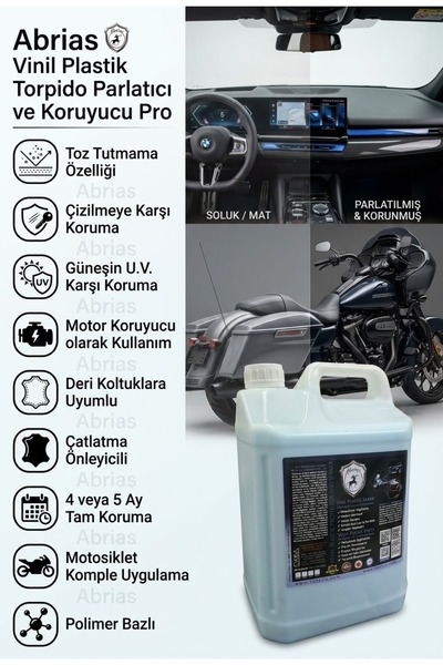 Abrias Vinil Plastik Aksam Torpido Motor Koruyucu Ve Parlatıcı Pro 5lt