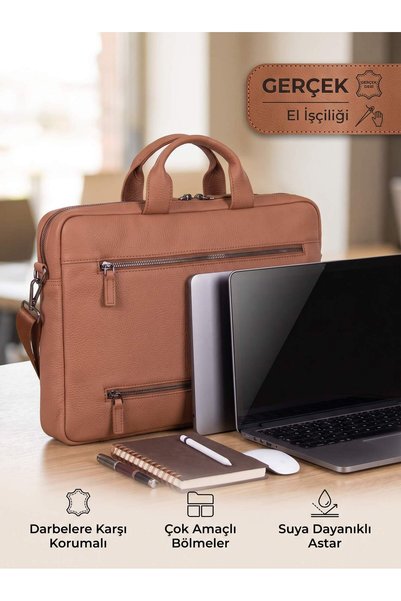 PLM Truro Genuine Leather Laptop Bag 13", Travel Compatible Briefcase