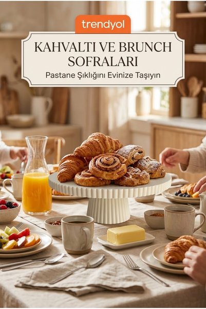 Jüjü Design Yivli Ayaklı Kek Pasta Sunum Standı Krem Yuvarlak Kurabiye Sunuml...