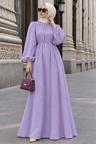 Neva Style Gemustertes lila Hijab-Kleid 14291LILA