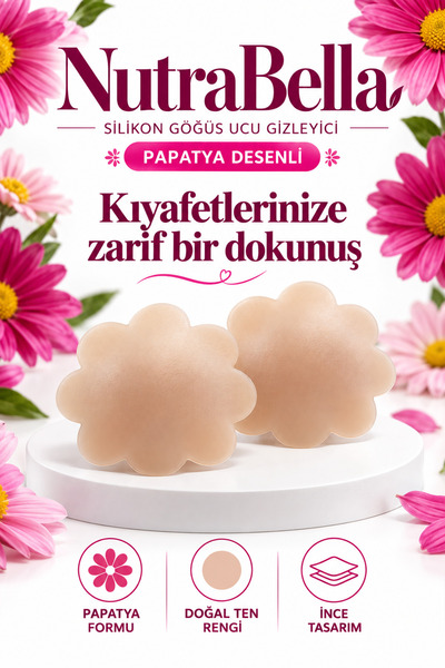 NutraBella Silikon Göğüs Ucu Gizleyici Papatya Desenli Kendinden Yapışkanlı Tekrar Kullanılabilir Meme Ucu Kapatıcı 2 Adet