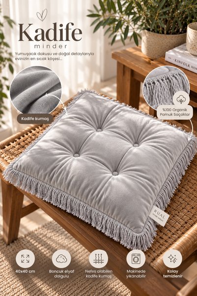 Rual Velvet Fabric Fringed Tassel Chair Cushion 40X40Cm (1 Piece)