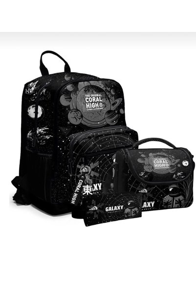 Coral High Black Galaxy Patterned 3-Piece School Bag Set