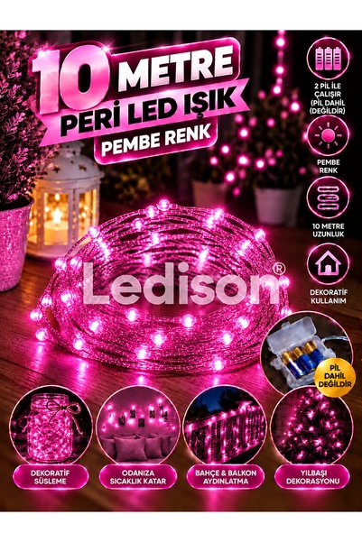 ledison 10 M Peri Pembe Renk Dekoratif Peri Led