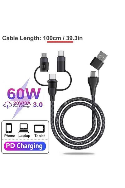 Choice 5 in 1 100cm - Black 4 5 in1 Multi Charging Cable PD 60W Fast Charging...