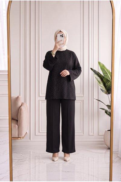 MİHRA STORE Fallon Tunic with Stone Pants Set-Ma5888 Black