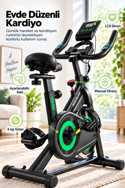 kochler Spin Kondisyon Bisikleti – 4 kg Volanlı, Ayarlanabilir Dirençli Egzer...