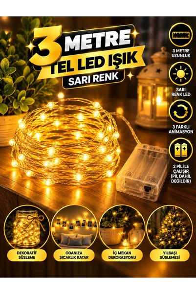 ledison Peri Led 3metre Sarı (3 Animasyon)-dekoratif Aydınlatma