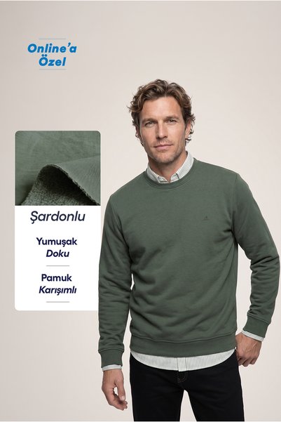 Kiğılı Bisiklet Yaka Regular Fit Pamuklu Şardonlu Sıcak Tutan Basic Sweatshirt