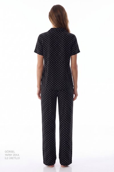 Penti Black White Polka Dot Patterned Short Sleeve Shirt Pants Pajama Set