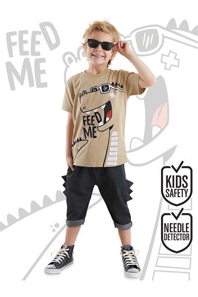 Denokids Lustiges Dino-Sommer-T-Shirt- und Capri-Shorts-Set für Jungen