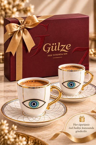 GÜLZE مجموعة سيجنتشر / سلسلة هيريتيج / طقم فناجين قهوة طراز تيلسيم لشخصين (بو...