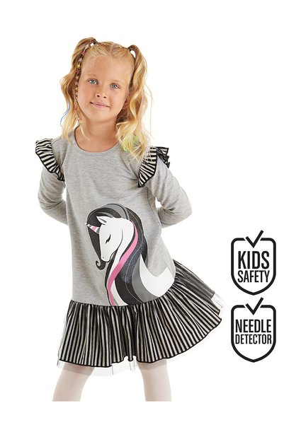 Denokids Елегантна сива рокля за момичета Unicorn