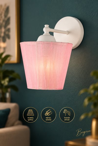 Begüsa Ova Aplik Beyaz Pembe Şapka, Modern Dekoratif Duvar Apliği, Duvar Aydı...