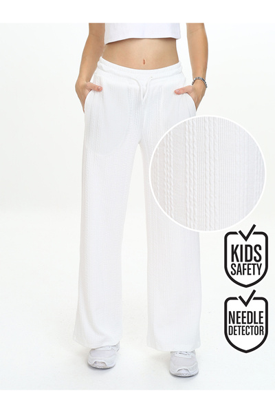 Denokids Κοριτσίστικο φαρδύ πόδι εκρού Basic φούτερ