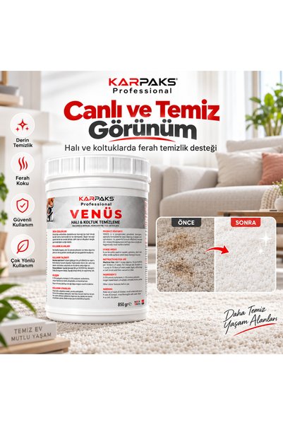 KARPAKS Professional Venüs Halı ve Koltuk Tozu 850 Gr | Ultra Konsantre | Kalıcı Ferahlık | Tüm Makinelerle Uyumlu