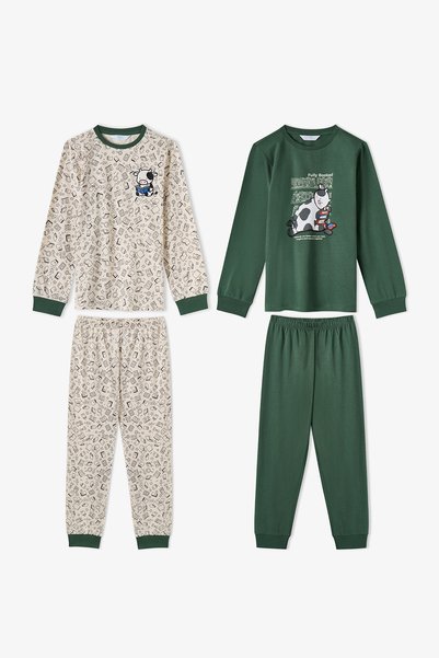 Penti Erkek Çocuk Yeşil Fully Booked Pamuklu Uzun Kollu 2'li Pijama Takımı