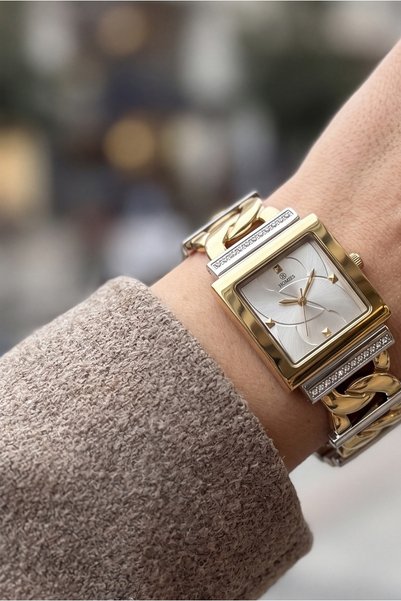Homies Stone Detailed Square Case Chain Steel Cord Women's Wristwatch - Luxur...