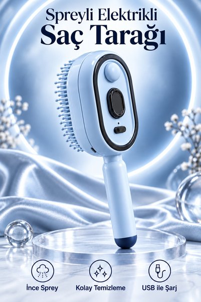 ABRAXTECH Spreyli Elektrikli Saç Tarağı – 300 mAh Type‑C Şarjlı, İnce Spreyli...