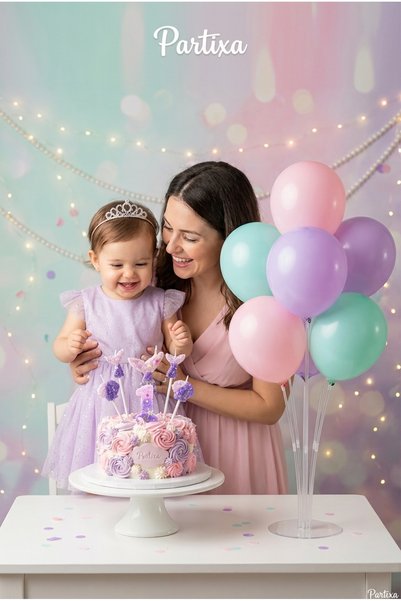 Partixa Mermaid Themed Glitter Number Candle and Balloon Stand Set - Birthday Party Decoration Package (Ages 0-9)