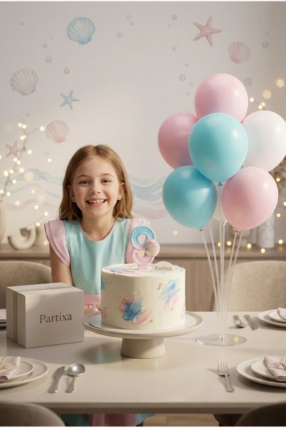 Partixa Seashell Themed Blue and Pink Number Candle and Balloon Stand Set - B...