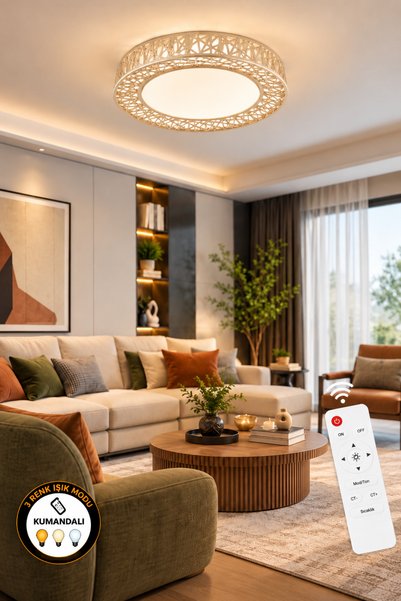 Ece Aydınlatma Truva Uzaktan Kumandalı Dimmerli 3 Renk Ledli Avize Çap - 50 cm